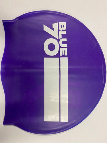 SILICONE SWIM CAP PURPLE LOGO BLUE70